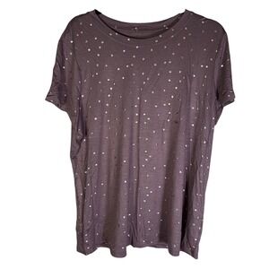 NWOT Maurices 24/7 Womens 1X Purple Metallic Rose Gold Polka Dot Slub Knit Tee